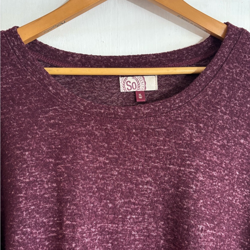 SO Women's Burgundy Long Sleeve Knotted Top - Picture 3 of 6